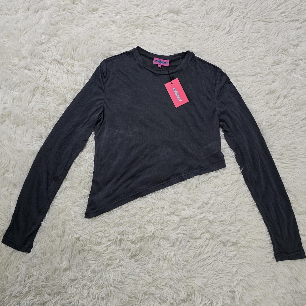 Edikted Charcoal Long Sleeve Angled Tee NWT